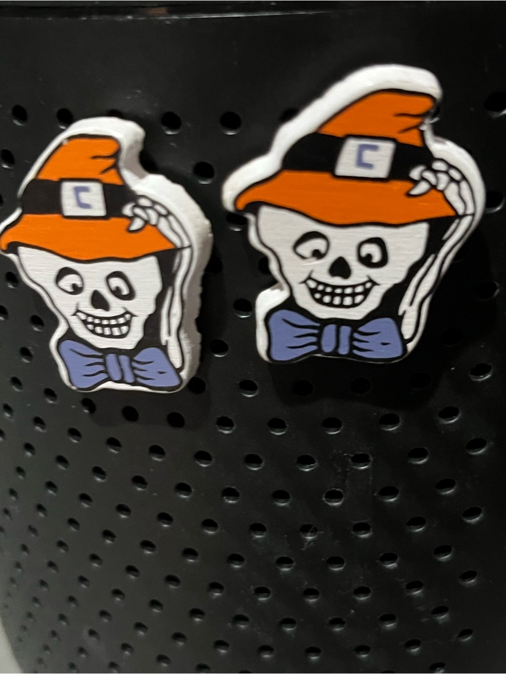 Kids Halloween Skeleton Hat Earrings - Orange & Purple - Picture 4 of 5